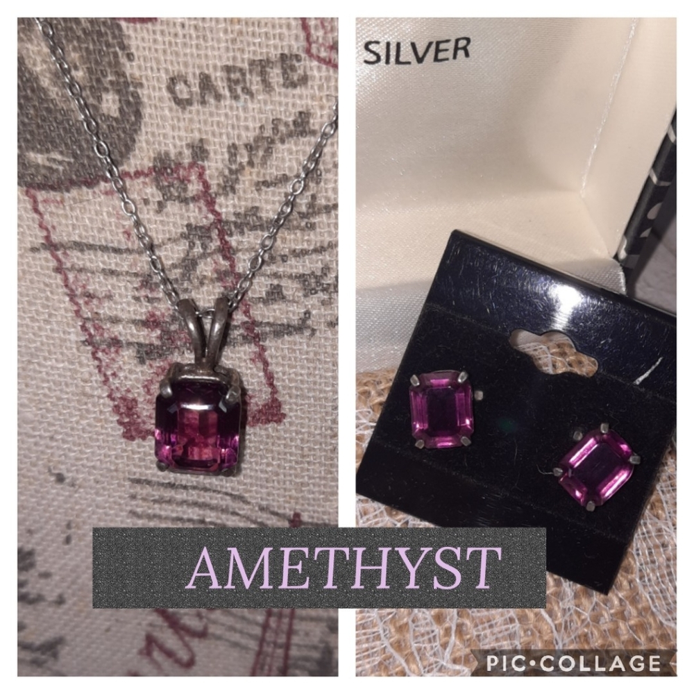 Amethyst + Silver necklace set